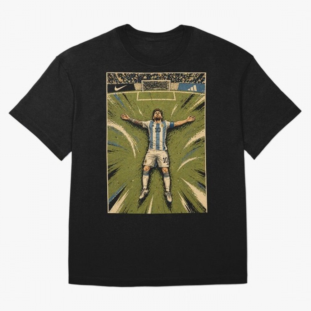 Messi Argentine Football Legend Celebration Poster | Vintage Comic Soccer Champion Art Classic T-Shirt Showcase the FIFA World Cup 2026 Group Stage Journey through Cristiano Ronaldo Highlights, England Pride, Soccer Culture, Superstar Moments,