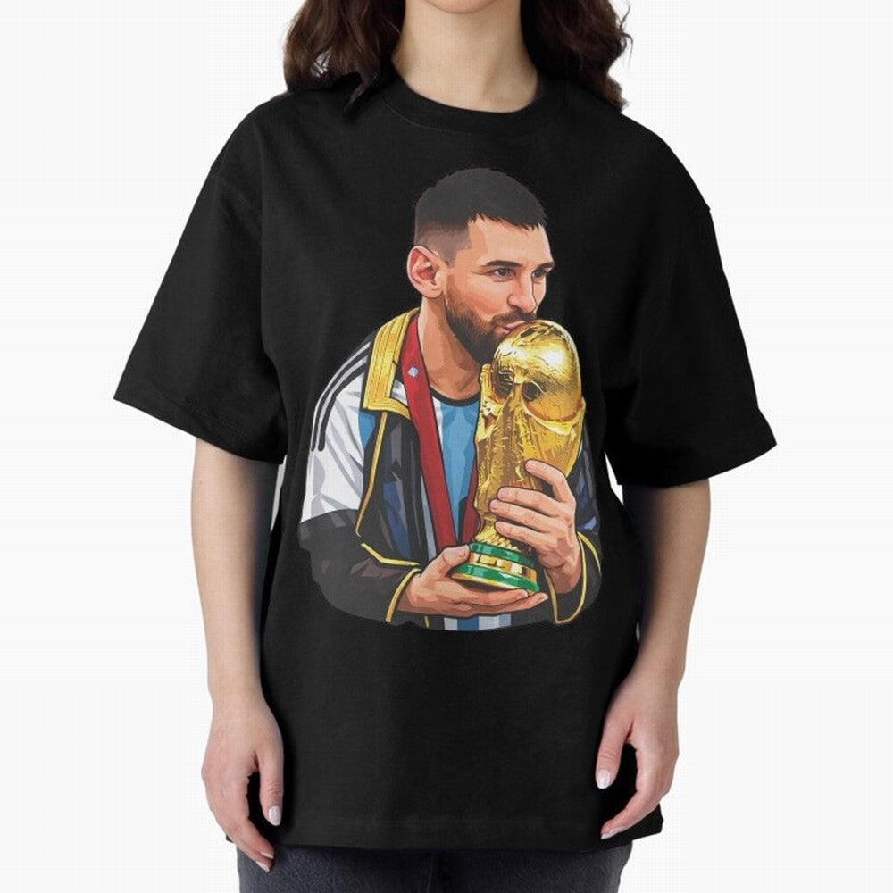 Messi celebrating the 2022 World Cup victory Classic T-Shirt Embrace FIFA World Cup 2026 USA Canada Mexico Filled with Neymar, France and Portugal Energy, Vintage Soccer Flavor, Modern Football Stars, National Flags and Final Night Emotion; Ideal