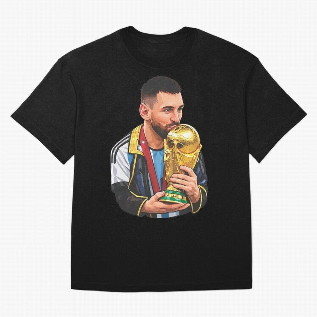 Messi celebrating the 2022 World Cup victory Classic T-Shirt Embrace FIFA World Cup 2026 USA Canada Mexico Filled with Neymar, France and Portugal Energy, Vintage Soccer Flavor, Modern Football Stars, National Flags and Final Night Emotion; Ideal