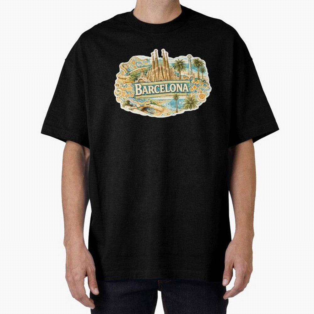 Barcelona Souvenir Sagrada Familia and Mosaic Design Oversized T-Shirt Follow the Final Road of FIFA World Cup 2026 Inspired by Haaland, France Energy, Football History, Final Match Energy, Crowd Noise and Once in a Lifetime Moments; Perfect for
