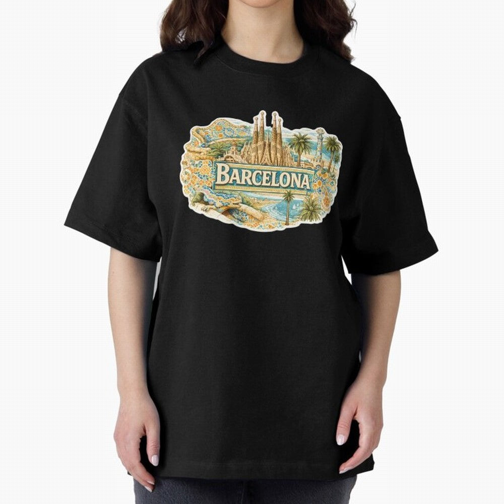 Barcelona Souvenir Sagrada Familia and Mosaic Design Oversized T-Shirt Follow the Final Road of FIFA World Cup 2026 Inspired by Haaland, France Energy, Football History, Final Match Energy, Crowd Noise and Once in a Lifetime Moments; Perfect for