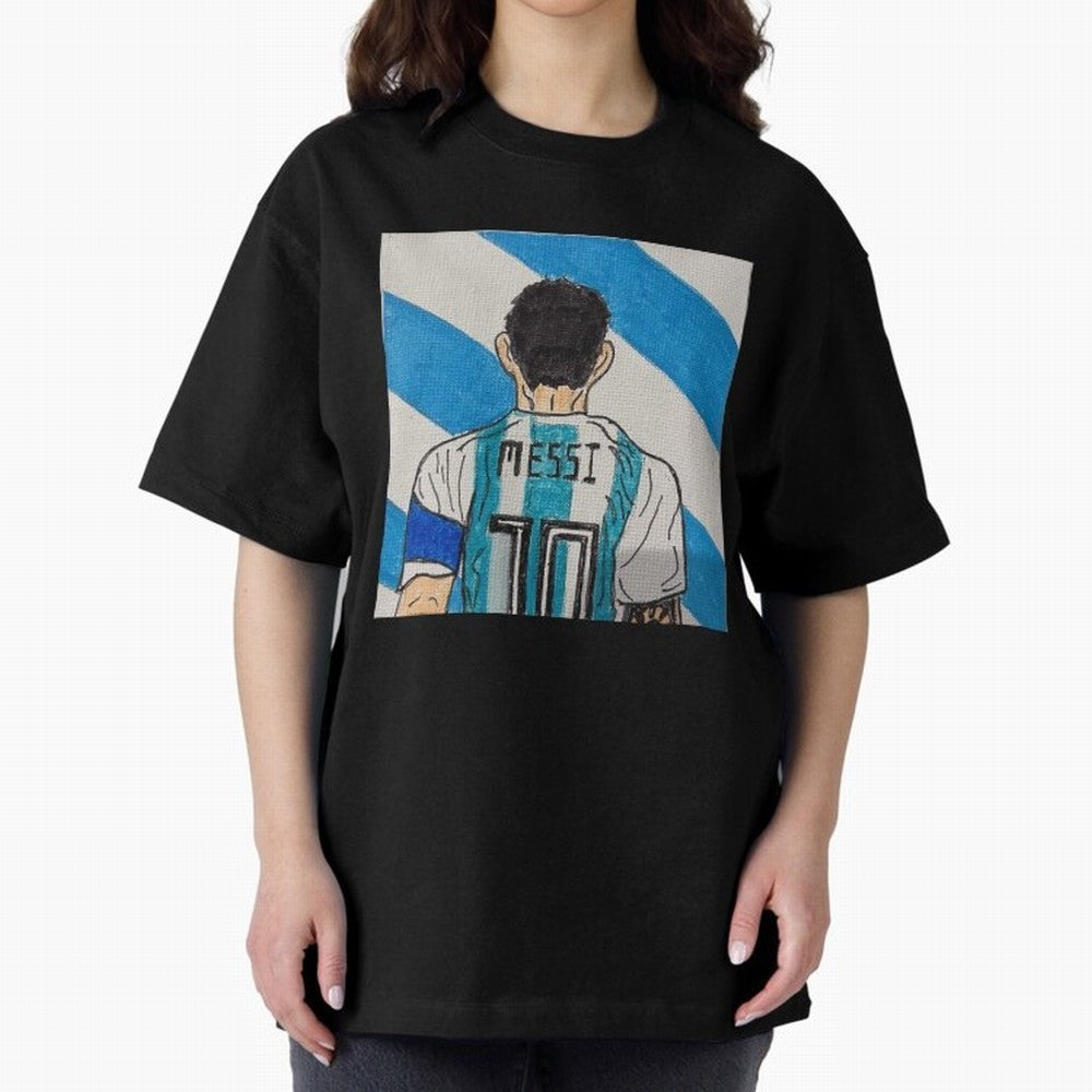 Messi Artwork Oversized T-Shirt Show Fan Pride Across the FIFA World Cup 2026 Journey through Cristiano Ronaldo Highlights, Spain Pride, Retro Football Energy, Iconic Rivalries, Trophy Chase Drama and Stadium Atmosphere; Built for Supporters