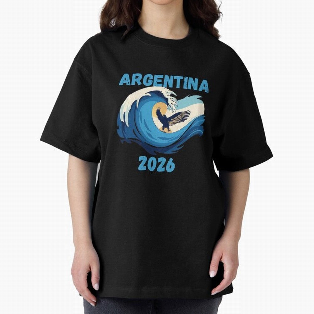 Camiseta y Calcoman¨ªa Argentina - Dise?o Bandera Albiceleste para Hinchas. Oversized T-Shirt Follow the Road to FIFA World Cup 2026 Group Stage Capturing CR7 and Messi, England Energy, Championship Spirit, Famous Goals, Roaring Crowds and