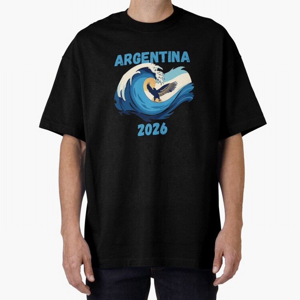 Camiseta y Calcoman¨ªa Argentina - Dise?o Bandera Albiceleste para Hinchas. Oversized T-Shirt Follow the Road to FIFA World Cup 2026 Group Stage Capturing CR7 and Messi, England Energy, Championship Spirit, Famous Goals, Roaring Crowds and