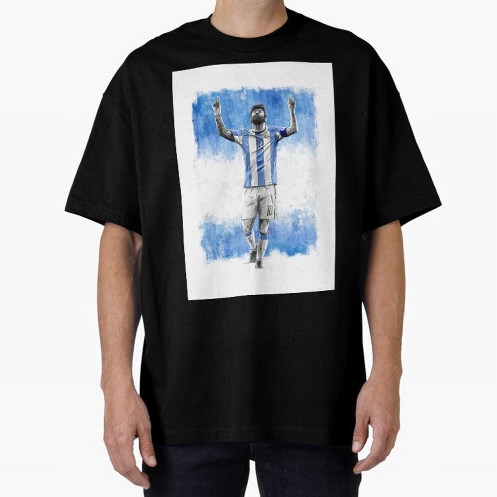 Messi Argentina Football Drawing Oversized T-Shirt Carry the Colors and Pride of Global Football Passion for FIFA World Cup 2026 USA Canada Mexico, Capturing Mbappe, Argentina, Fan Favorite Moments, National Team Passion, Big Match Drama and Soccer