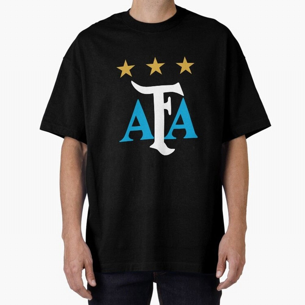 AFA logo - Argentina (light blue, white & gold) Oversized T-Shirt Make Every Kick Count in FIFA World Cup 2026 for Fans of Messi and Cristiano Ronaldo and England, France and Netherlands, Bringing Game Day Rituals, Football Legends, Country Pride