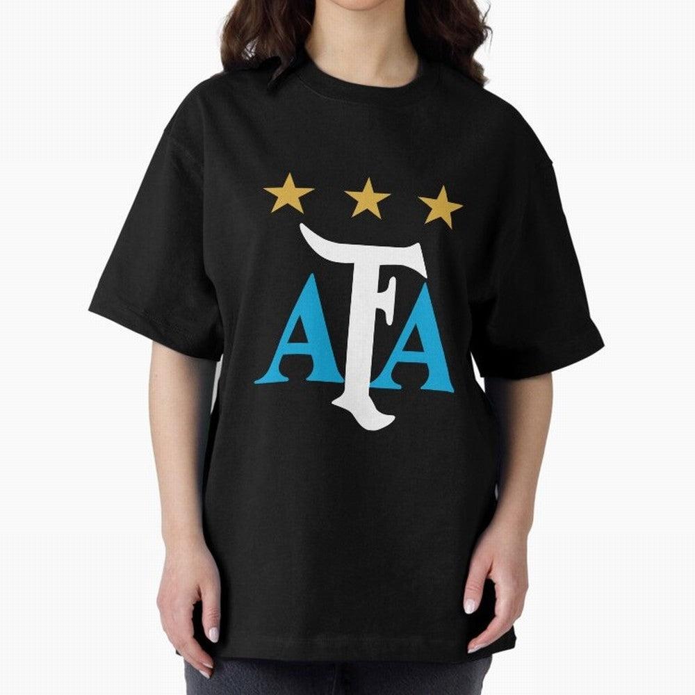 AFA logo - Argentina (light blue, white & gold) Oversized T-Shirt Make Every Kick Count in FIFA World Cup 2026 for Fans of Messi and Cristiano Ronaldo and England, France and Netherlands, Bringing Game Day Rituals, Football Legends, Country Pride