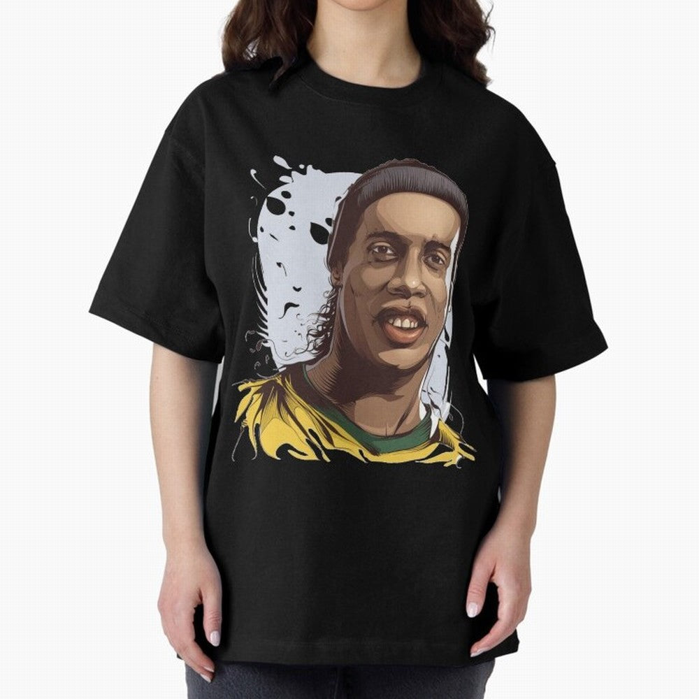 Illustration Ronaldinho Art Classic T-Shirt Stand Out with Spirit from Global Football Passion for FIFA World Cup 2026 Group Stage, Highlighting Messi, Neymar and Mbappe, Argentina, Stadium Memories, Football Loyalty, International Chants and