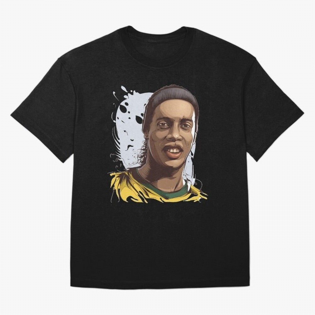 Illustration Ronaldinho Art Classic T-Shirt Stand Out with Spirit from Global Football Passion for FIFA World Cup 2026 Group Stage, Highlighting Messi, Neymar and Mbappe, Argentina, Stadium Memories, Football Loyalty, International Chants and