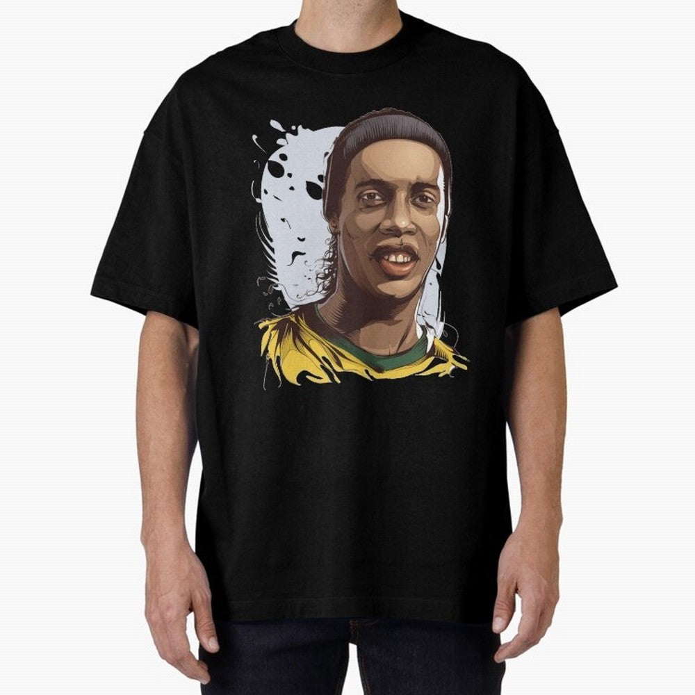 Illustration Ronaldinho Art Classic T-Shirt Stand Out with Spirit from Global Football Passion for FIFA World Cup 2026 Group Stage, Highlighting Messi, Neymar and Mbappe, Argentina, Stadium Memories, Football Loyalty, International Chants and