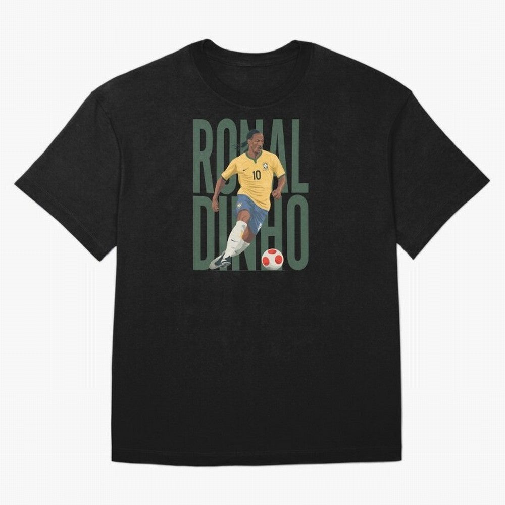 Ronaldinho Gaucho in action Minimalist Graphic Premium T-Shirt Cheer for Match Day Hype around FIFA World Cup 2026, Neymar, Haaland and Cristiano Ronaldo, Spain and Netherlands, Soccer Culture, Superstar Moments, National Team Dreams and
