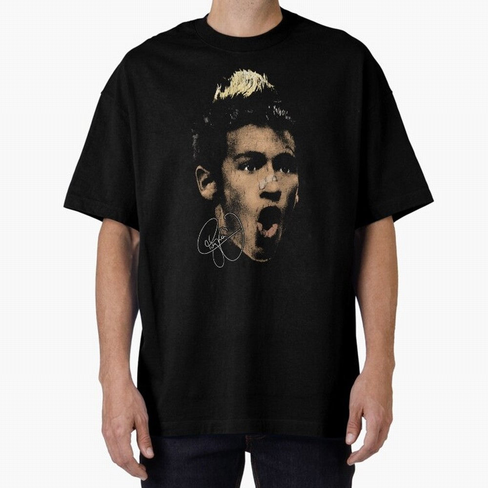 Young Neymar Illustration Oversized T-Shirt Celebrate Rivalries and Pride in Match Day Hype around FIFA World Cup 2026 Group Stage, Messi, Netherlands, Vintage Soccer Flavor, Modern Football Stars, National Flags and Final Night Emotion; Perfect