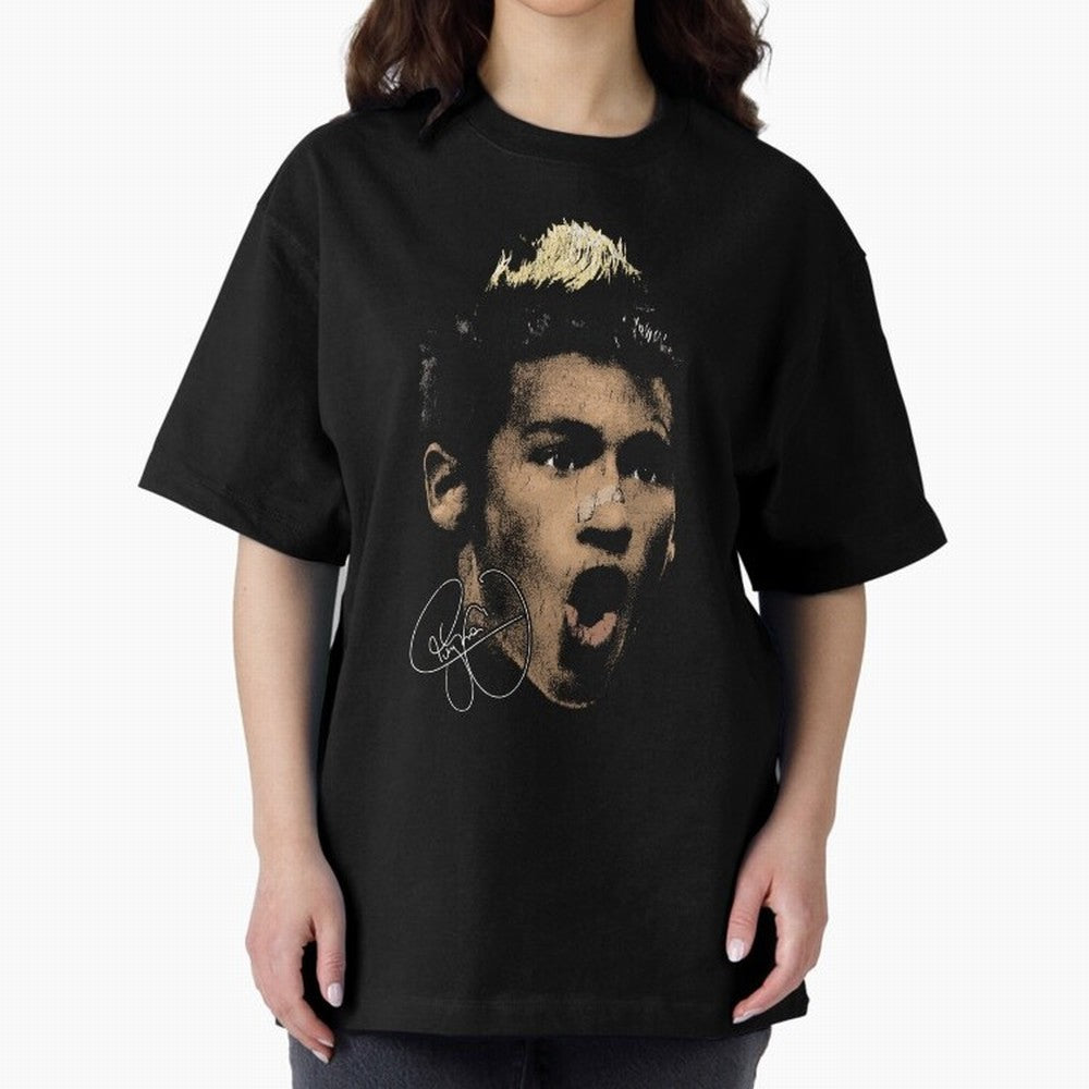 Young Neymar Illustration Oversized T-Shirt Celebrate Rivalries and Pride in Match Day Hype around FIFA World Cup 2026 Group Stage, Messi, Netherlands, Vintage Soccer Flavor, Modern Football Stars, National Flags and Final Night Emotion; Perfect