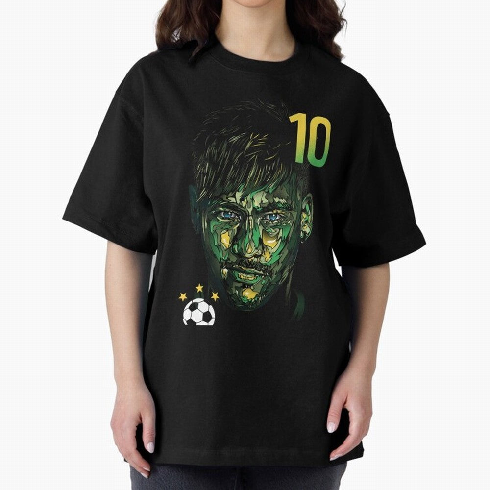 Neymar Jr. Oversized T-Shirt Show Championship Spirit for Global Football Passion for FIFA World Cup 2026, Celebrating Haaland, Argentina, France and Brazil, Classic Soccer Heritage, Championship Pressure, Fan Loyalty and International Pride; Built