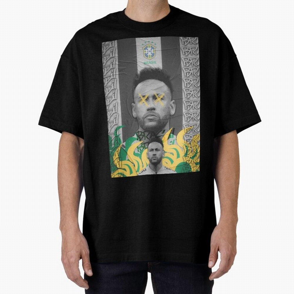 Brazil Football Star Grunge Poster Oversized T-Shirt Follow the Road to the FIFA World Cup 2026 Group Stage Journey through Mbappe Highlights, Argentina and Brazil Pride, Game Day Rituals, Football Legends, Country Pride and the Road to the Final;