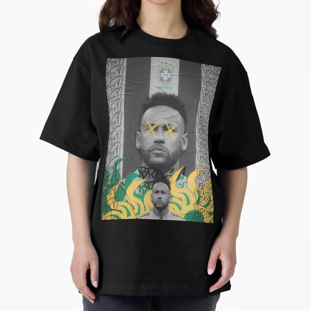 Brazil Football Star Grunge Poster Oversized T-Shirt Follow the Road to the FIFA World Cup 2026 Group Stage Journey through Mbappe Highlights, Argentina and Brazil Pride, Game Day Rituals, Football Legends, Country Pride and the Road to the Final;