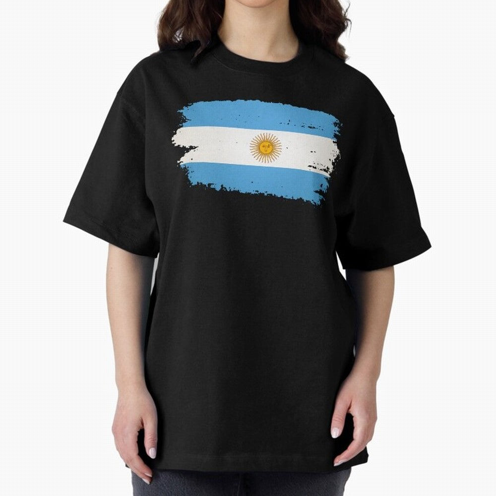 ARGENTINIAN FLAG PRINT Oversized T-Shirt Show Passion for the Stars of Global Football Passion for FIFA World Cup 2026 Group Stage, Featuring Neymar, Argentina, France and Brazil, Worldwide Fan Energy, Dramatic Goals, Stadium Lights and