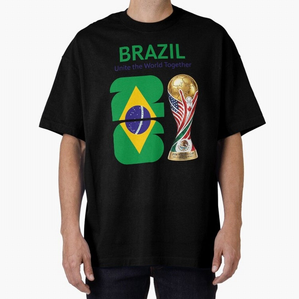 World Cup 2026, IMG 018, BRAZIL 002 Oversized T-Shirt Celebrate Classic Football Spirit in Global Football Passion for FIFA World Cup 2026 USA Canada Mexico, Centered on Messi, Neymar and Mbappe, Portugal, Spain and Germany, Championship Spirit,