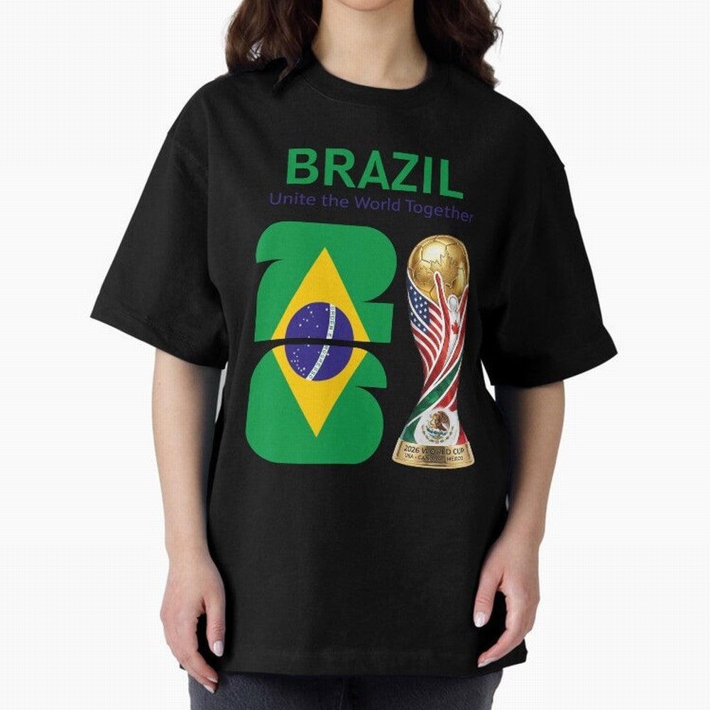 World Cup 2026, IMG 018, BRAZIL 002 Oversized T-Shirt Celebrate Classic Football Spirit in Global Football Passion for FIFA World Cup 2026 USA Canada Mexico, Centered on Messi, Neymar and Mbappe, Portugal, Spain and Germany, Championship Spirit,