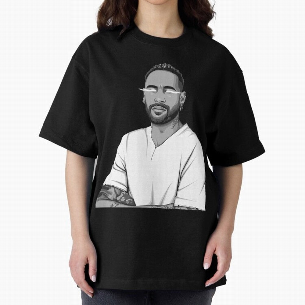 Neymar Jr. Black and White Version Oversized T-Shirt Celebrate Global Passion for Global Football Passion for FIFA World Cup 2026, Filled with Neymar, Haaland and Cristiano Ronaldo, France, Stadium Chants, National Pride, Trophy Dreams and