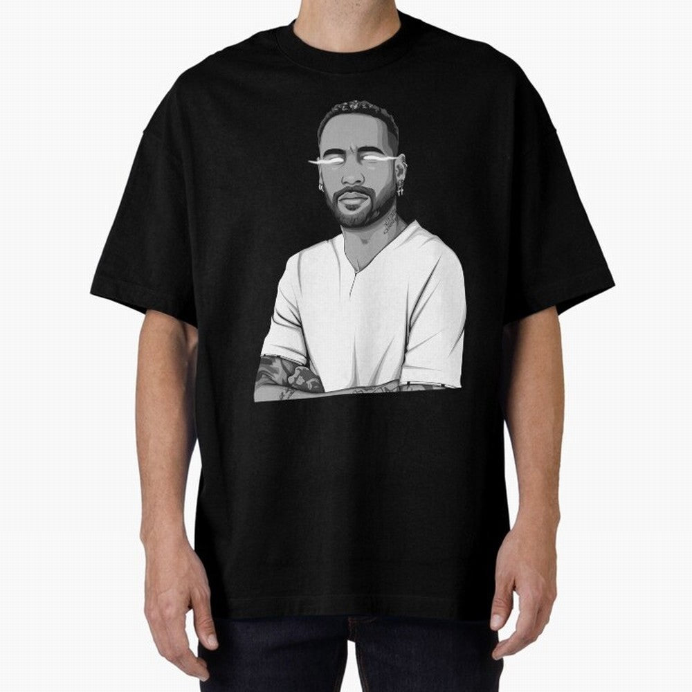 Neymar Jr. Black and White Version Oversized T-Shirt Celebrate Global Passion for Global Football Passion for FIFA World Cup 2026, Filled with Neymar, Haaland and Cristiano Ronaldo, France, Stadium Chants, National Pride, Trophy Dreams and
