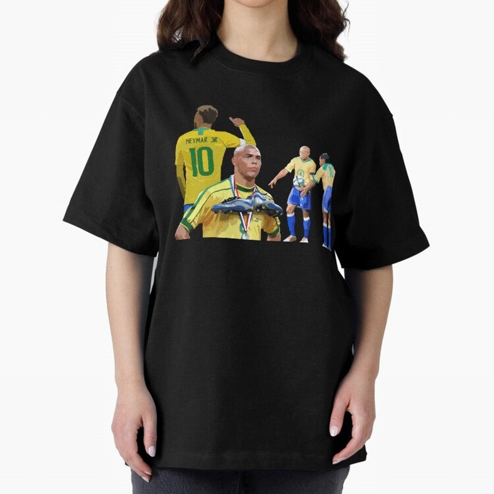 Brazilian Icons Oversized T-Shirt Celebrate Soccer Greatness during FIFA World Cup 2026 for Fans of Messi, Neymar and Mbappe and Portugal, Spain and Germany, Bringing Supporter Pride, Iconic Celebrations, Legendary Names and Global Match Day