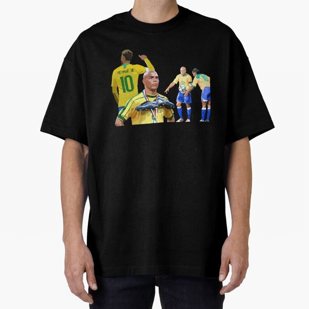 Brazilian Icons Oversized T-Shirt Celebrate Soccer Greatness during FIFA World Cup 2026 for Fans of Messi, Neymar and Mbappe and Portugal, Spain and Germany, Bringing Supporter Pride, Iconic Celebrations, Legendary Names and Global Match Day
