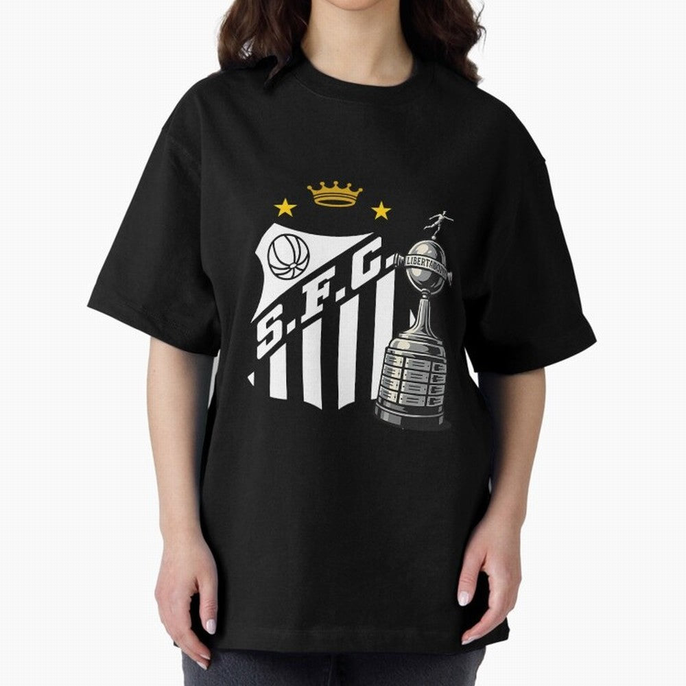 Santos Of Brazil With The Libertadores Cup Oversized T-Shirt Spotlight Global Football Passion for FIFA World Cup 2026 USA Canada Mexico, Connected to Mbappe, England and Germany, Tournament Hype, Historic Matchups, Family Viewing Parties and