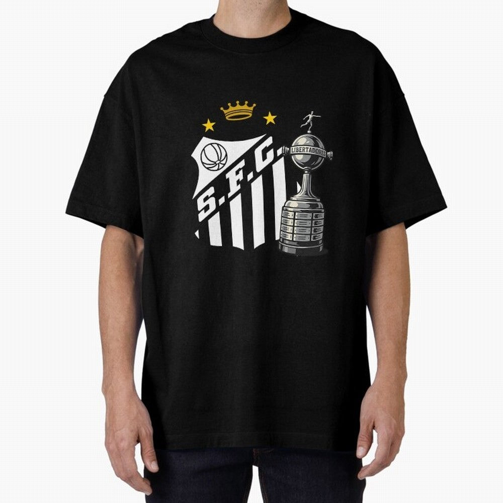 Santos Of Brazil With The Libertadores Cup Oversized T-Shirt Spotlight Global Football Passion for FIFA World Cup 2026 USA Canada Mexico, Connected to Mbappe, England and Germany, Tournament Hype, Historic Matchups, Family Viewing Parties and