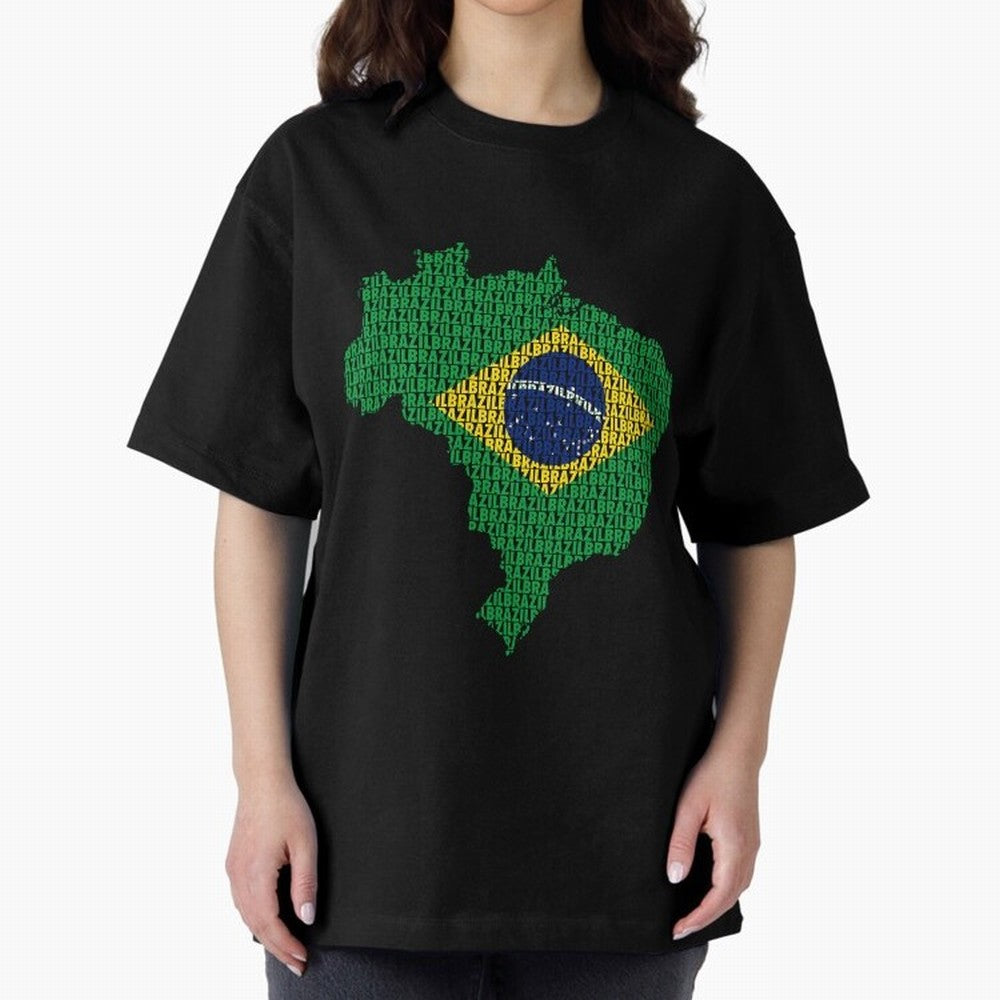 Map of Brazil (Brazil) Oversized T-Shirt Bring Home Global Football Passion for FIFA World Cup 2026 USA Canada Mexico, Inspired by Mbappe, England and Germany, Stadium Memories, Football Loyalty, International Chants and Championship Tradition;