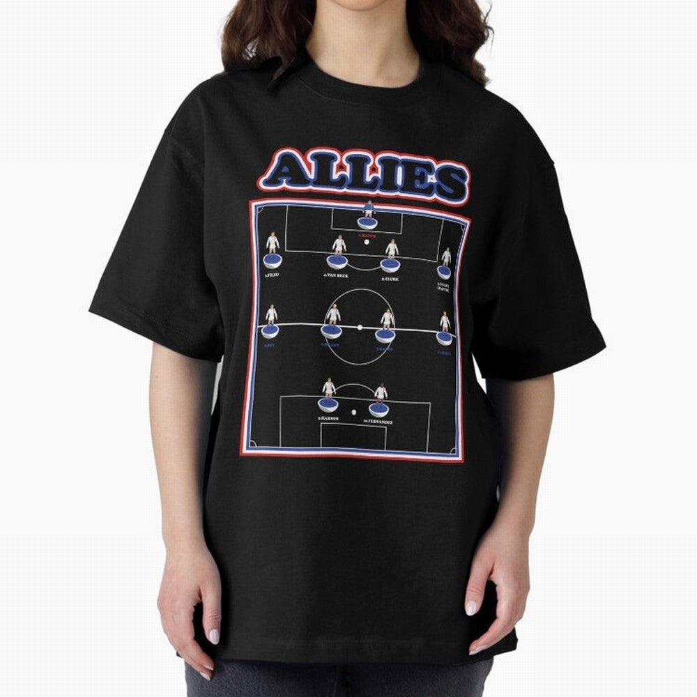The Allies Team Line Up Oversized T-Shirt Honor Football Greatness during Global Football Passion for FIFA World Cup 2026, Inspired by Messi, Neymar and Mbappe, Argentina and Brazil, Championship Spirit, Famous Goals, Roaring Crowds and
