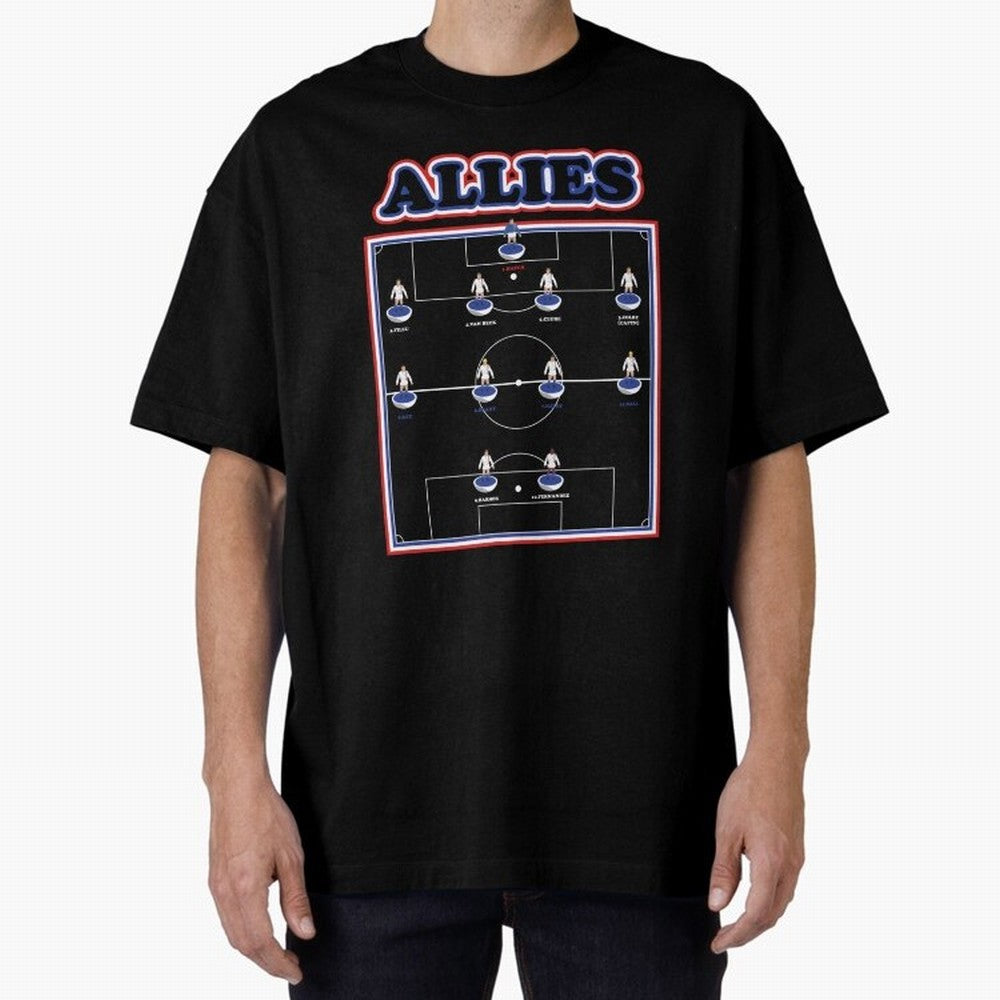 The Allies Team Line Up Oversized T-Shirt Honor Football Greatness during Global Football Passion for FIFA World Cup 2026, Inspired by Messi, Neymar and Mbappe, Argentina and Brazil, Championship Spirit, Famous Goals, Roaring Crowds and
