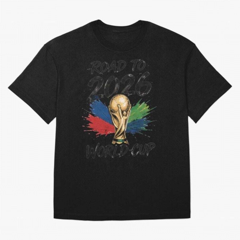 Road To 2026 World Cup Football Graphic Tee Classic T-Shirt Experience the Global Stage of FIFA World Cup 2026 Group Stage for Fans of Messi, Neymar and Mbappe and England, France and Netherlands, Bringing Stadium Memories, Football Loyalty,