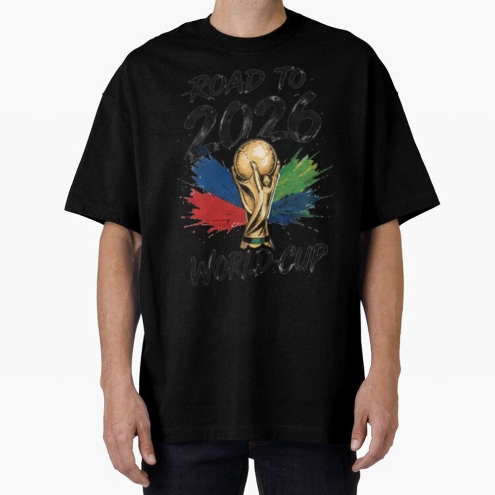 Road To 2026 World Cup Football Graphic Tee Classic T-Shirt Experience the Global Stage of FIFA World Cup 2026 Group Stage for Fans of Messi, Neymar and Mbappe and England, France and Netherlands, Bringing Stadium Memories, Football Loyalty,