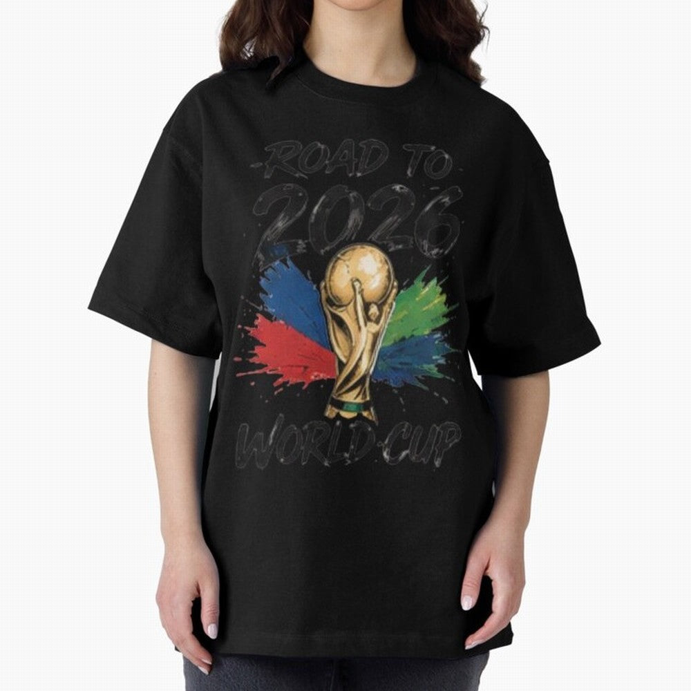 Road To 2026 World Cup Football Graphic Tee Classic T-Shirt Experience the Global Stage of FIFA World Cup 2026 Group Stage for Fans of Messi, Neymar and Mbappe and England, France and Netherlands, Bringing Stadium Memories, Football Loyalty,