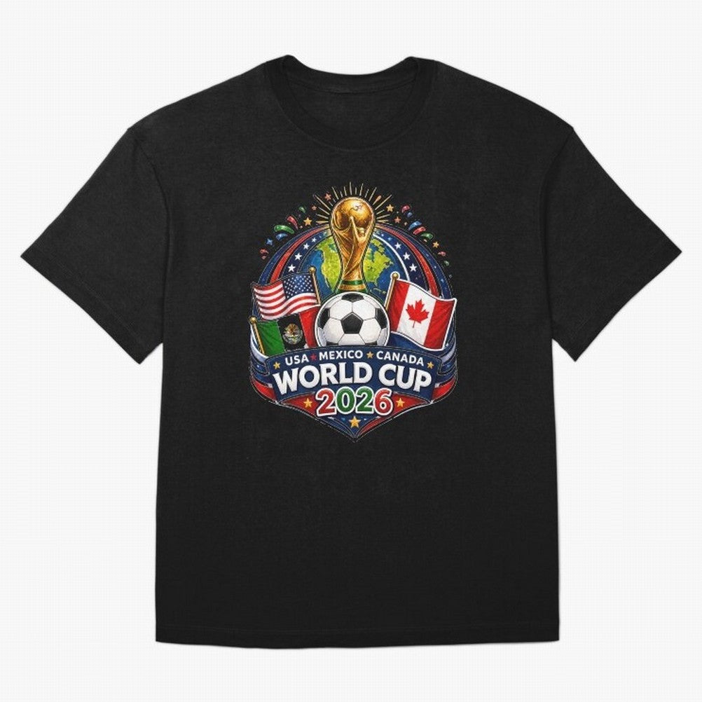 World Cup 2026 Sticker ¨C USA Mexico Canada Football Trophy Design Classic T-Shirt Represent FIFA World Cup 2026 Spirit, Inspired by Spain, Mbappe and Neymar, Match Day Excitement, Supporter Culture, Golden Goals and Global Football Passion; Built