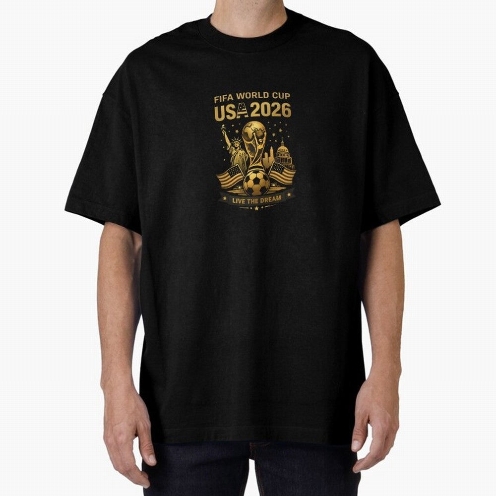 Fifa World Cup USA 2026 Gold Soccer Football Classic T-Shirt Capture FIFA World Cup 2026 with Messi and Cristiano Ronaldo, Portugal, Spain and Germany Energy, Football History, Final Match Energy, Crowd Noise and Once in a Lifetime Moments; Great