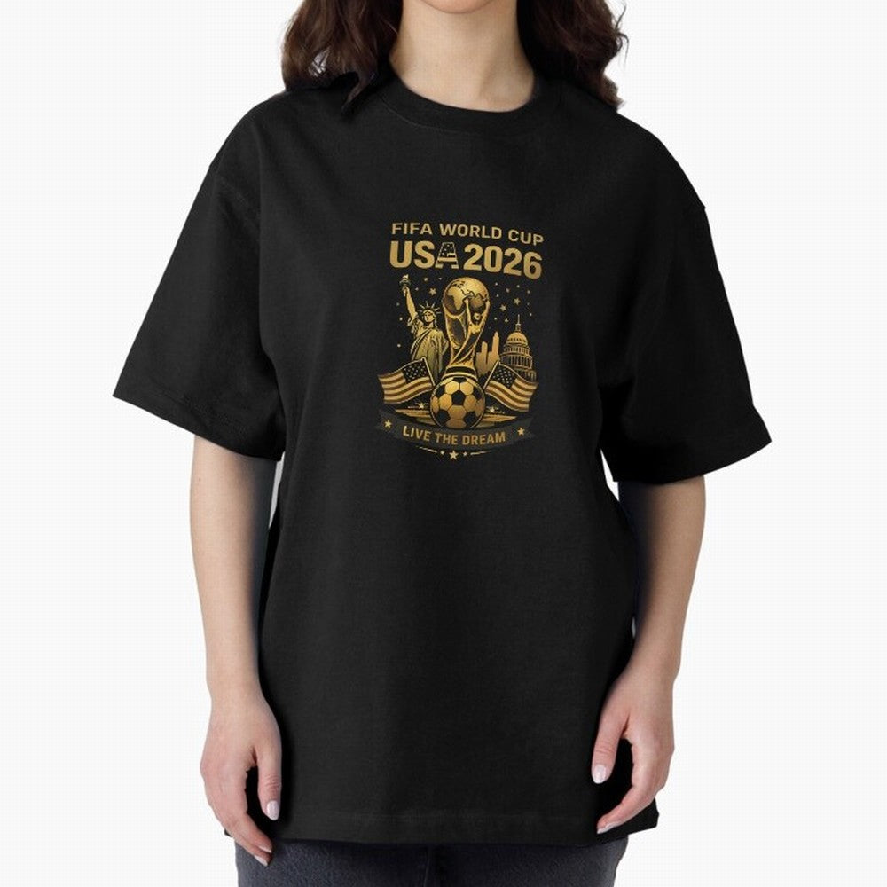Fifa World Cup USA 2026 Gold Soccer Football Classic T-Shirt Capture FIFA World Cup 2026 with Messi and Cristiano Ronaldo, Portugal, Spain and Germany Energy, Football History, Final Match Energy, Crowd Noise and Once in a Lifetime Moments; Great