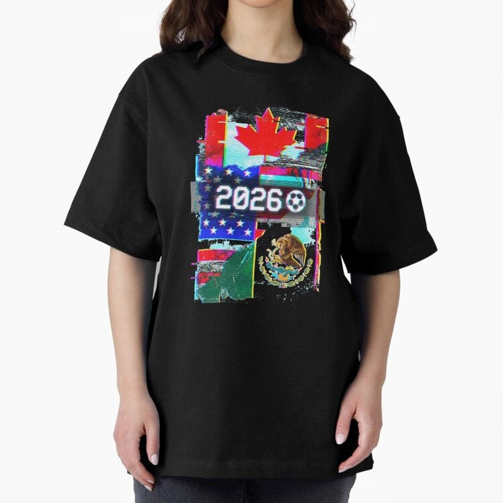 Glitched United 2026 - North America Tournament Emblem Classic T-Shirt Unlock FIFA World Cup 2026 USA Canada Mexico with Cristiano Ronaldo, Argentina, France and Brazil Energy, Stadium Chants, National Pride, Trophy Dreams and Unforgettable