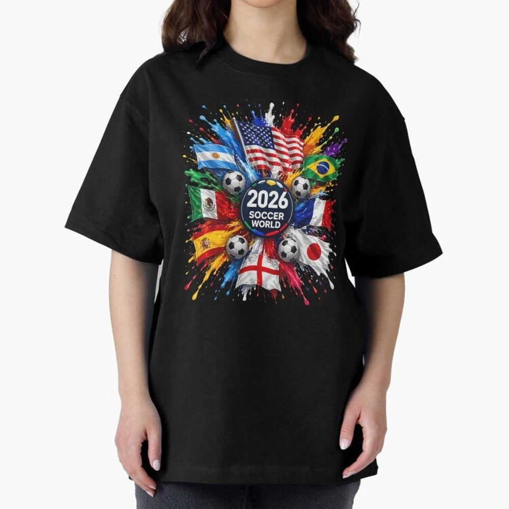 2026 Soccer World Championship Global Flags Paint Splash Sports Fan Graphic Classic T-Shirt Celebrate Unforgettable Nights in FIFA World Cup 2026 for Fans of Haaland and Mbappe and Spain, Bringing Soccer Culture, Superstar Moments, National Team