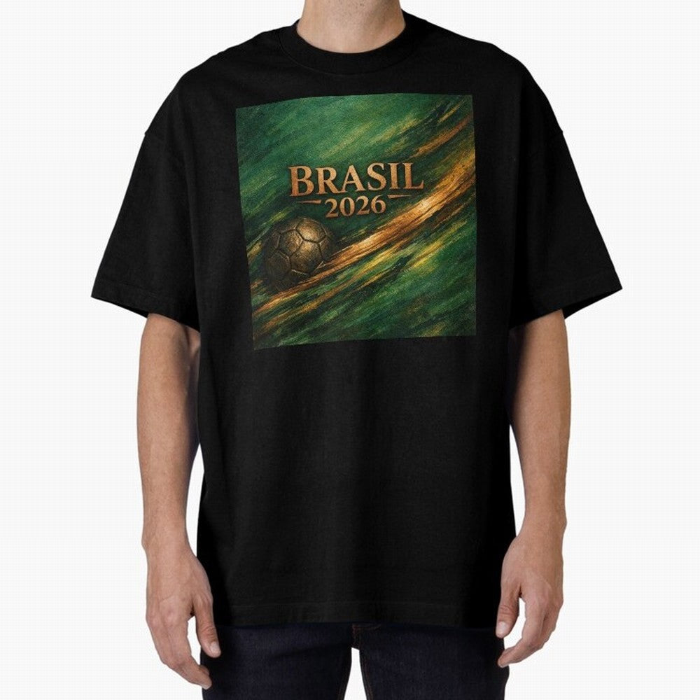 Brasil 2026 Soccer Theme Gold - Elegance Classic T-Shirt Support Iconic Players in Global Football Passion for FIFA World Cup 2026 USA Canada Mexico, with CR7, Brazil, Portugal and Argentina, Stadium Chants, National Pride, Trophy Dreams and