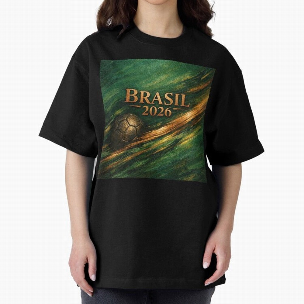 Brasil 2026 Soccer Theme Gold - Elegance Classic T-Shirt Support Iconic Players in Global Football Passion for FIFA World Cup 2026 USA Canada Mexico, with CR7, Brazil, Portugal and Argentina, Stadium Chants, National Pride, Trophy Dreams and