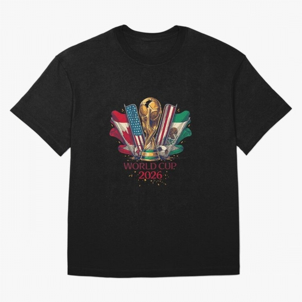 Host Trio Flags Banner Trophy Classic T-Shirt Celebrate Unforgettable Nights in FIFA World Cup 2026 Group Stage Spirit, Highlighting England and Germany, Mbappe and Neymar, Retro Football Energy, Iconic Rivalries, Trophy Chase Drama and Stadium