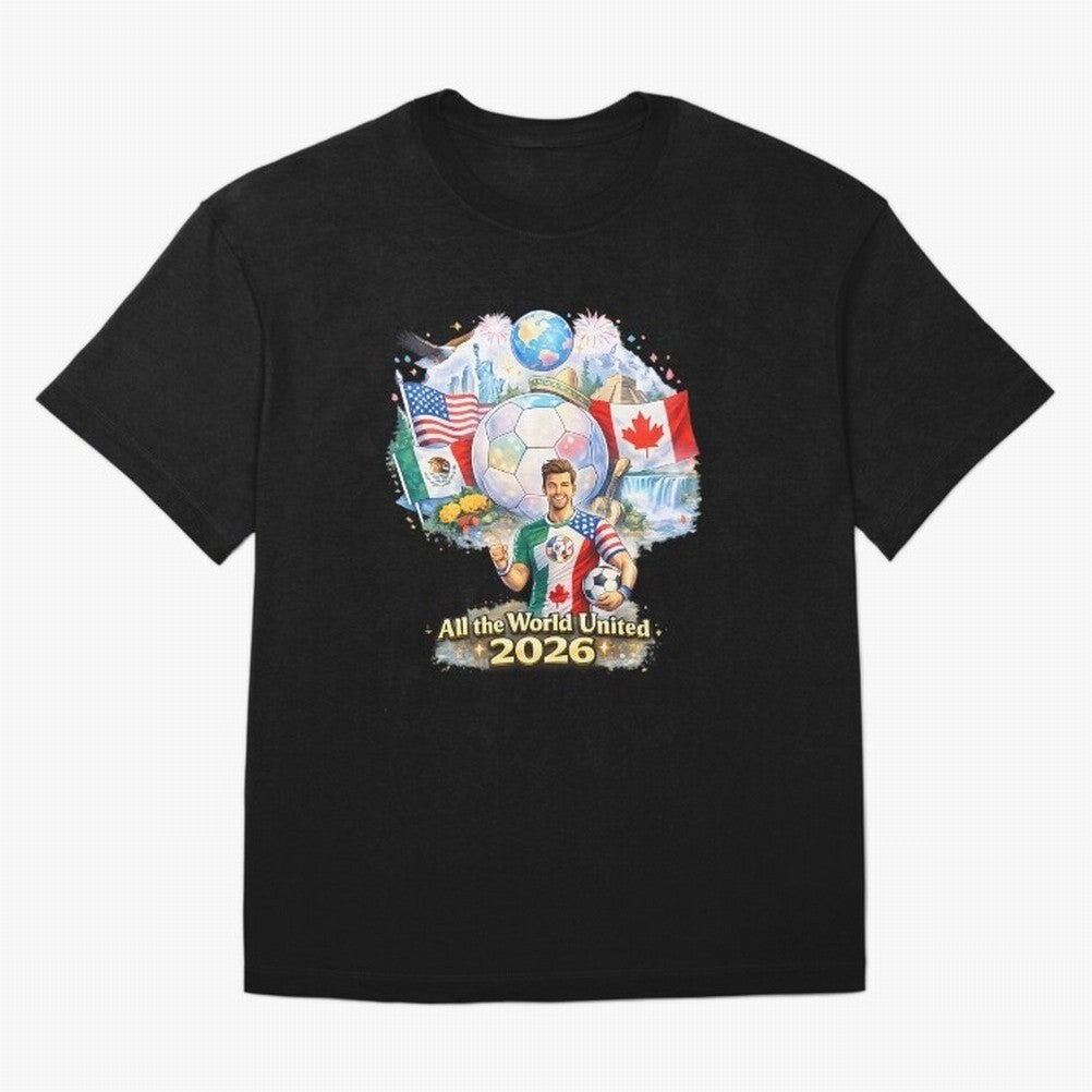 All The World United 2026 Football Classic T-Shirt Represent Football Lovers during Match Day Hype around FIFA World Cup 2026 USA Canada Mexico, Neymar, Brazil, Football Passion, Legendary Performances, Festival Vibes and Supporter Community;