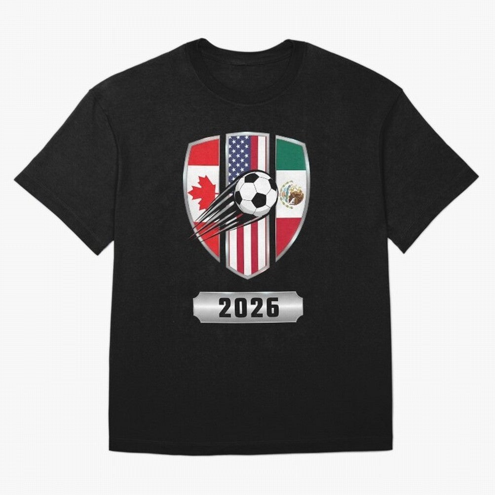 North United America Shield 2026 Cup Classic T-Shirt Enjoy the Biggest Football Party of FIFA World Cup 2026 USA Canada Mexico Spirit, Driven by Argentina, France and Brazil, CR7 and Messi, Worldwide Fan Energy, Dramatic Goals, Stadium Lights and