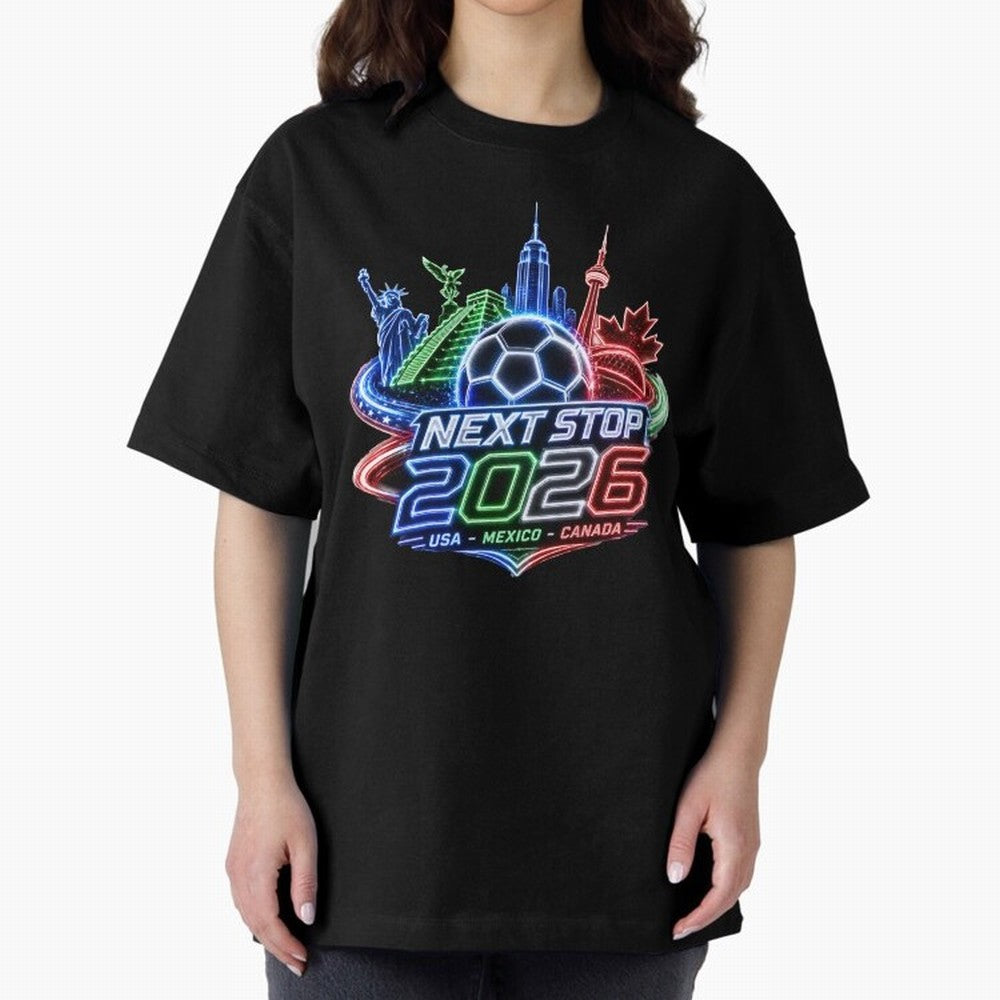 Next Stop 2026 USA Mexico Canada Neon Soccer Emblem Classic T-Shirt Make the Season About the FIFA World Cup 2026 USA Canada Mexico Journey through Neymar Highlights, Spain Pride, Stadium Memories, Football Loyalty, International Chants and