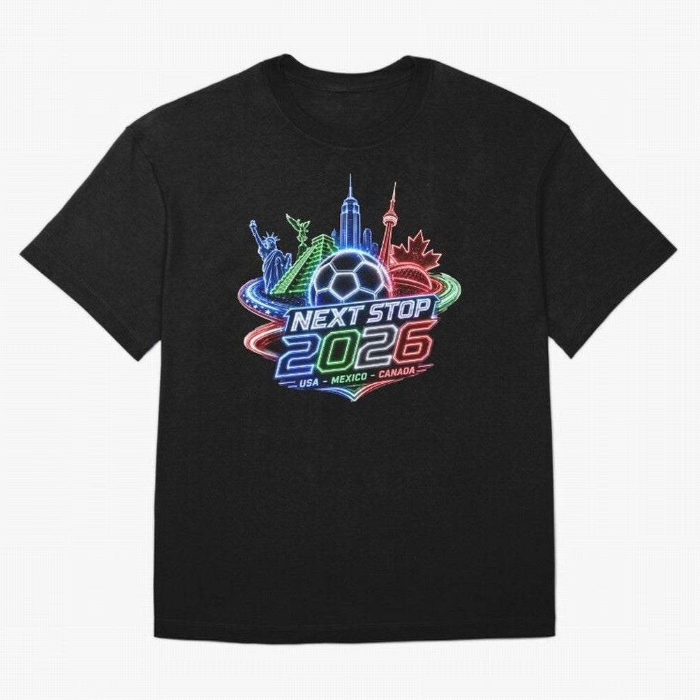 Next Stop 2026 USA Mexico Canada Neon Soccer Emblem Classic T-Shirt Make the Season About the FIFA World Cup 2026 USA Canada Mexico Journey through Neymar Highlights, Spain Pride, Stadium Memories, Football Loyalty, International Chants and