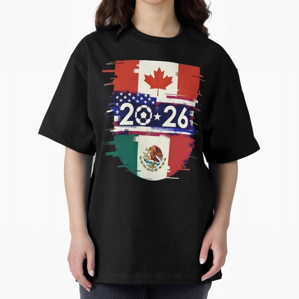 Glitched United 2026 - North America Emblem Cup Classic T-Shirt Cheer through Every Moment of the FIFA World Cup 2026 USA Canada Mexico Journey through Messi, Neymar and Mbappe Highlights, Germany Pride, Match Day Excitement, Supporter Culture,
