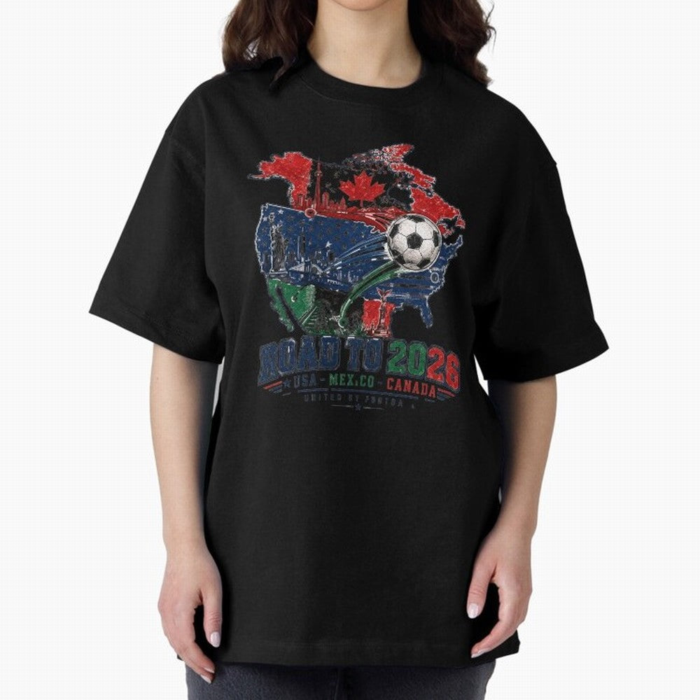 Road to 2026 USA Mexico Canada Soccer Badge Classic T-Shirt Feel the Roar of FIFA World Cup 2026 Group Stage Driven by Messi, CR7 and Mbappe, Portugal, Spain and Germany Energy, Vintage Soccer Flavor, Modern Football Stars, National Flags and Final