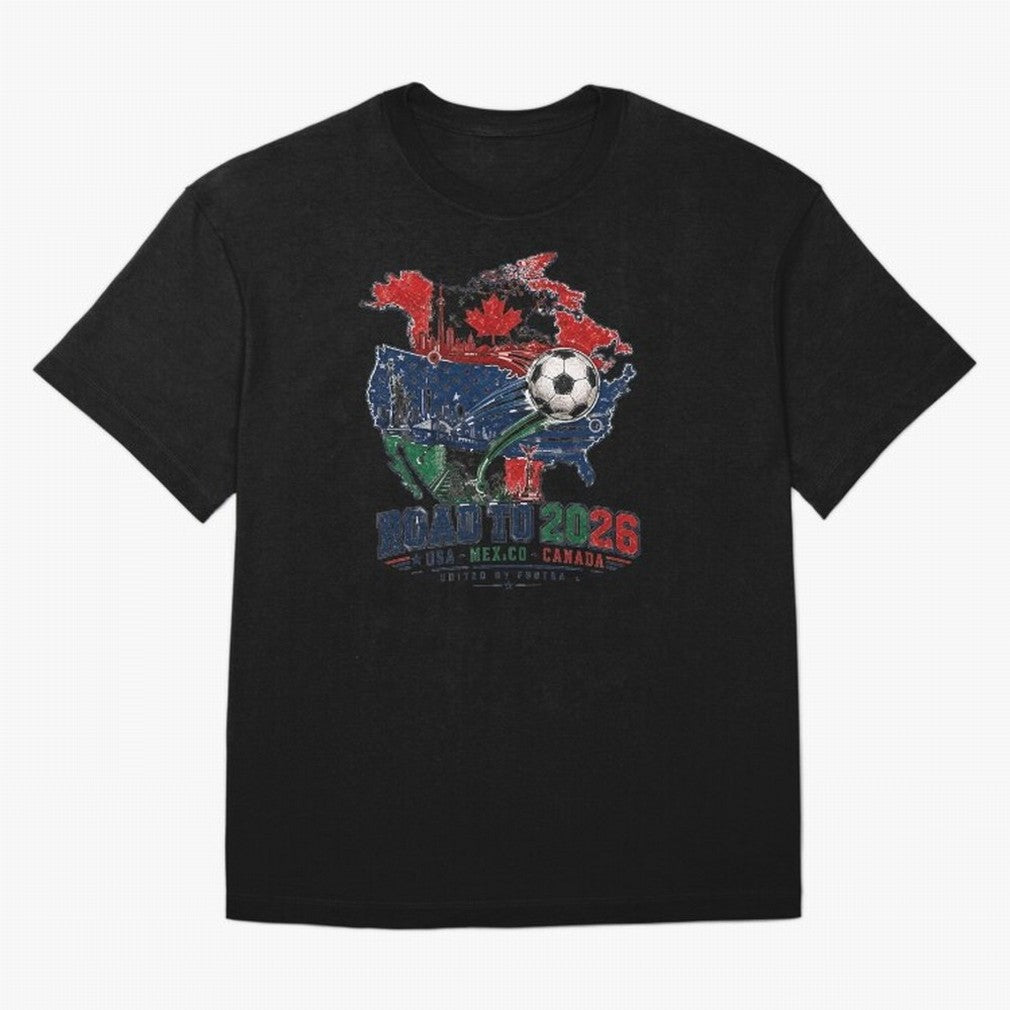 Road to 2026 USA Mexico Canada Soccer Badge Classic T-Shirt Feel the Roar of FIFA World Cup 2026 Group Stage Driven by Messi, CR7 and Mbappe, Portugal, Spain and Germany Energy, Vintage Soccer Flavor, Modern Football Stars, National Flags and Final